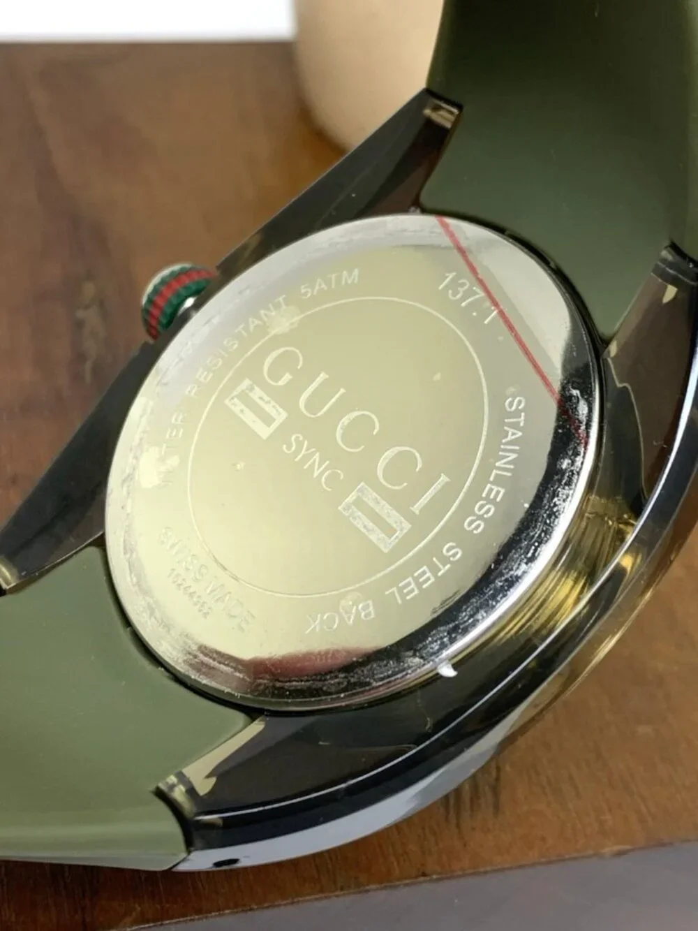 GUCCI Men's Watch YA137106 Sync Swiss Quartz Green Rubber Band 46mm